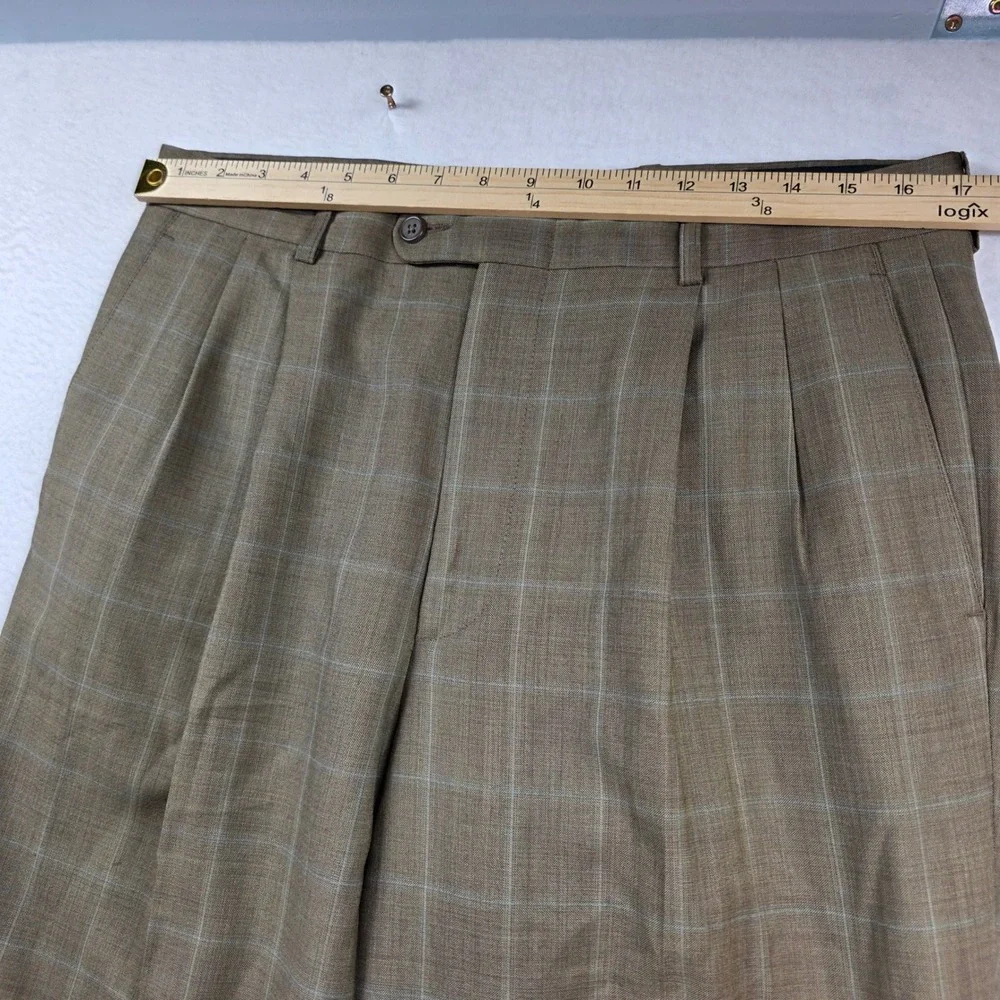 Linea Naturale Luxe Dress Pants Men 34 Tan Windowpane Wool Super 120 Italy